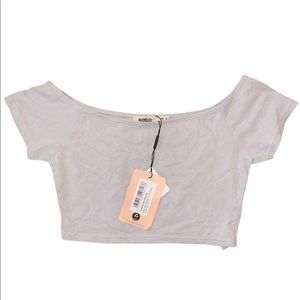 Pale Violet Bardot Short Sleeve Crop Top- Size US 6/UK 10
